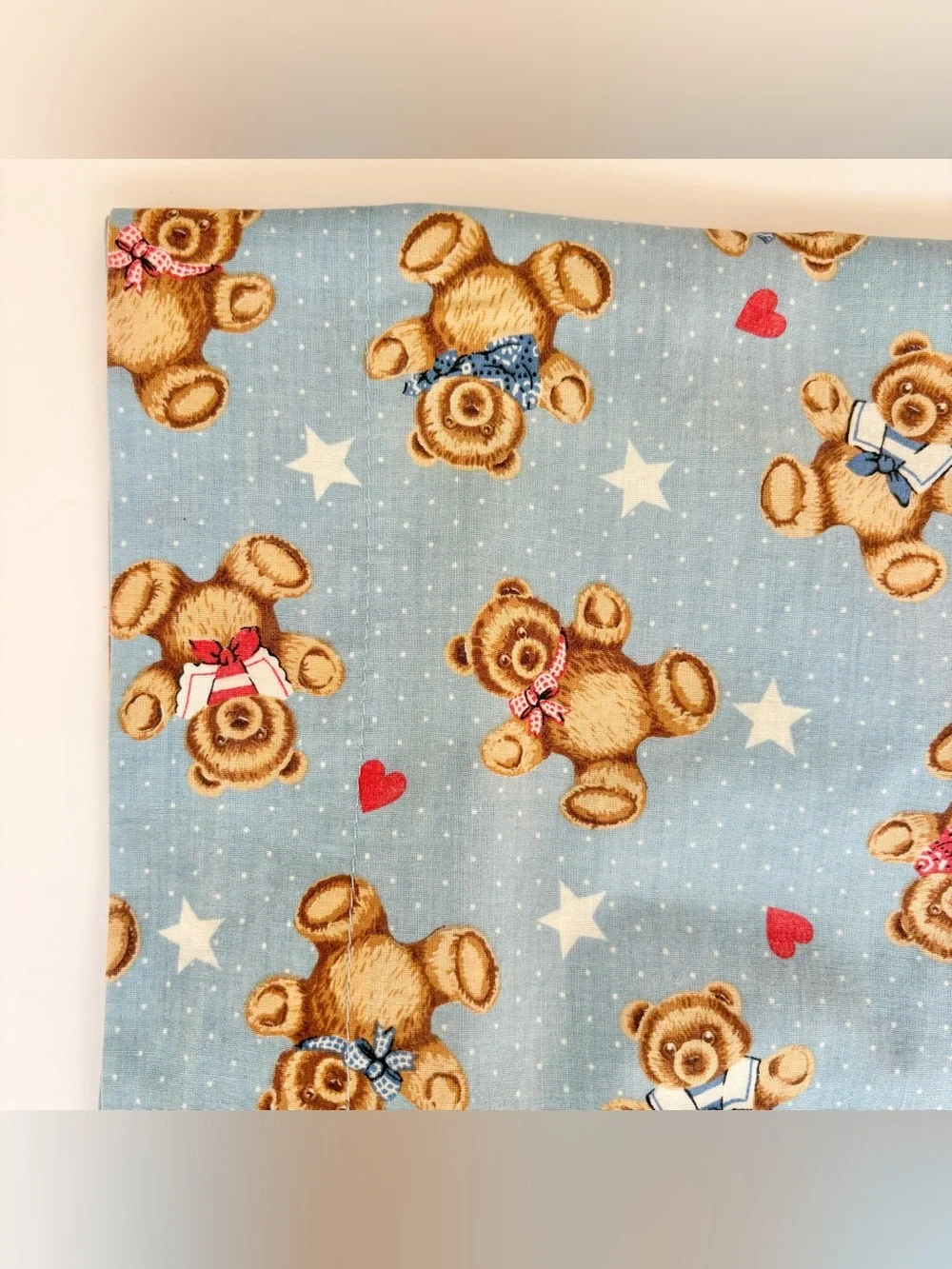 Vintage Light Blue Teddy Bear Print Curtain Valance